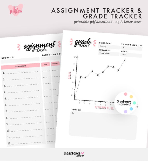 assignment and grade tracker printable grade tracker printable planner assignment planner student planner a4 letter sizes grade tracker