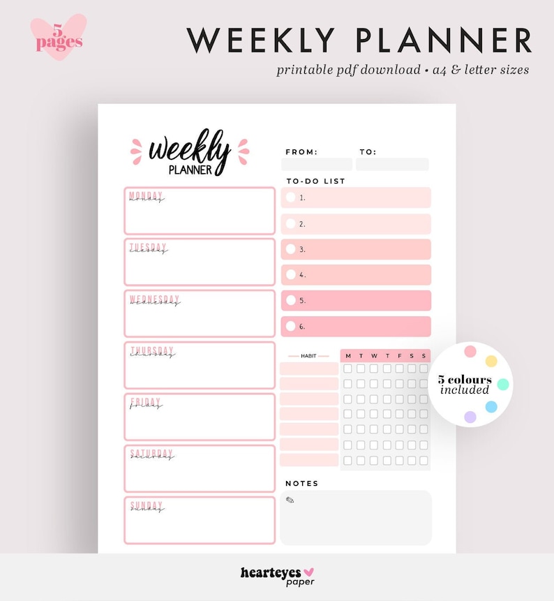 weekly planner weekly schedule printable planner weekly etsy