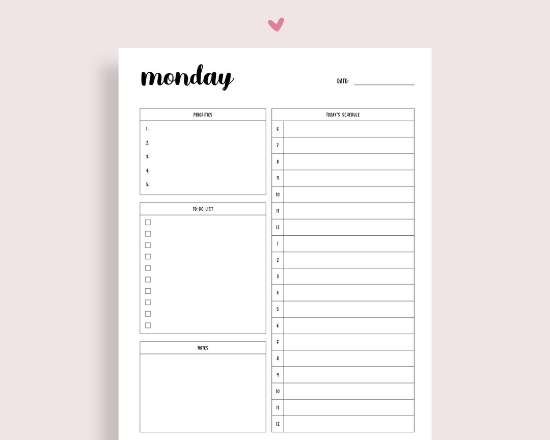 Day at a Glance Printable, Bullet Planner Printable, Daily Planner ...