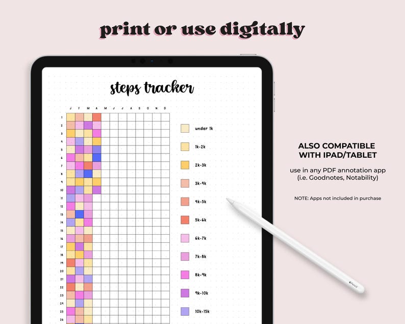 Steps Tracker Color In Steps Tracker, PRINTABLE Journal Page, Daily Steps Log, Printable ...