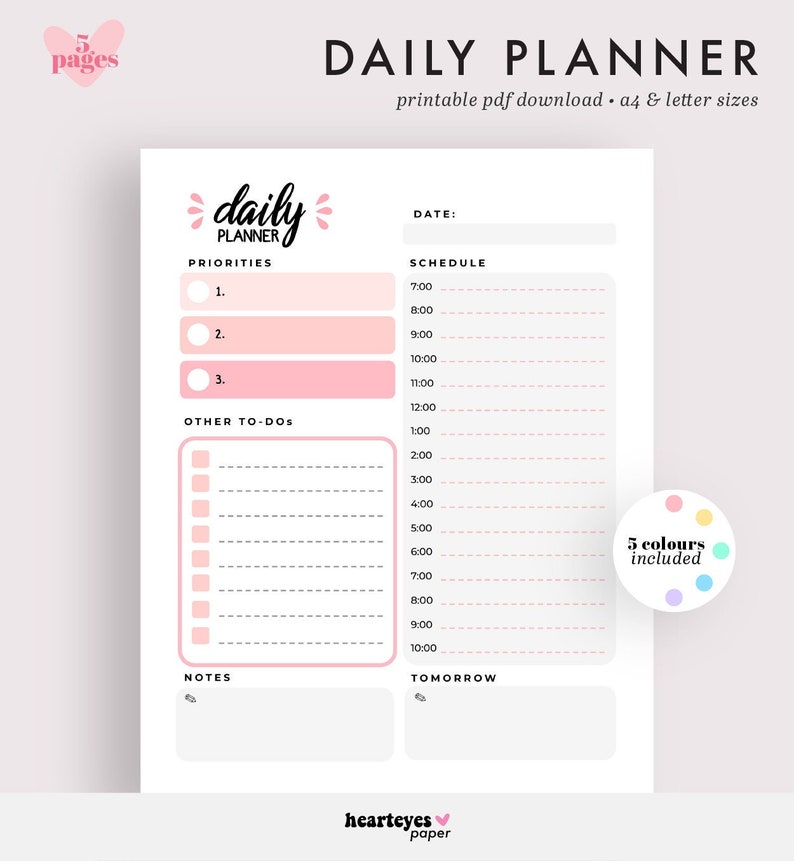 Daily Planner Printable Planner Daily Schedule Daily | Etsy