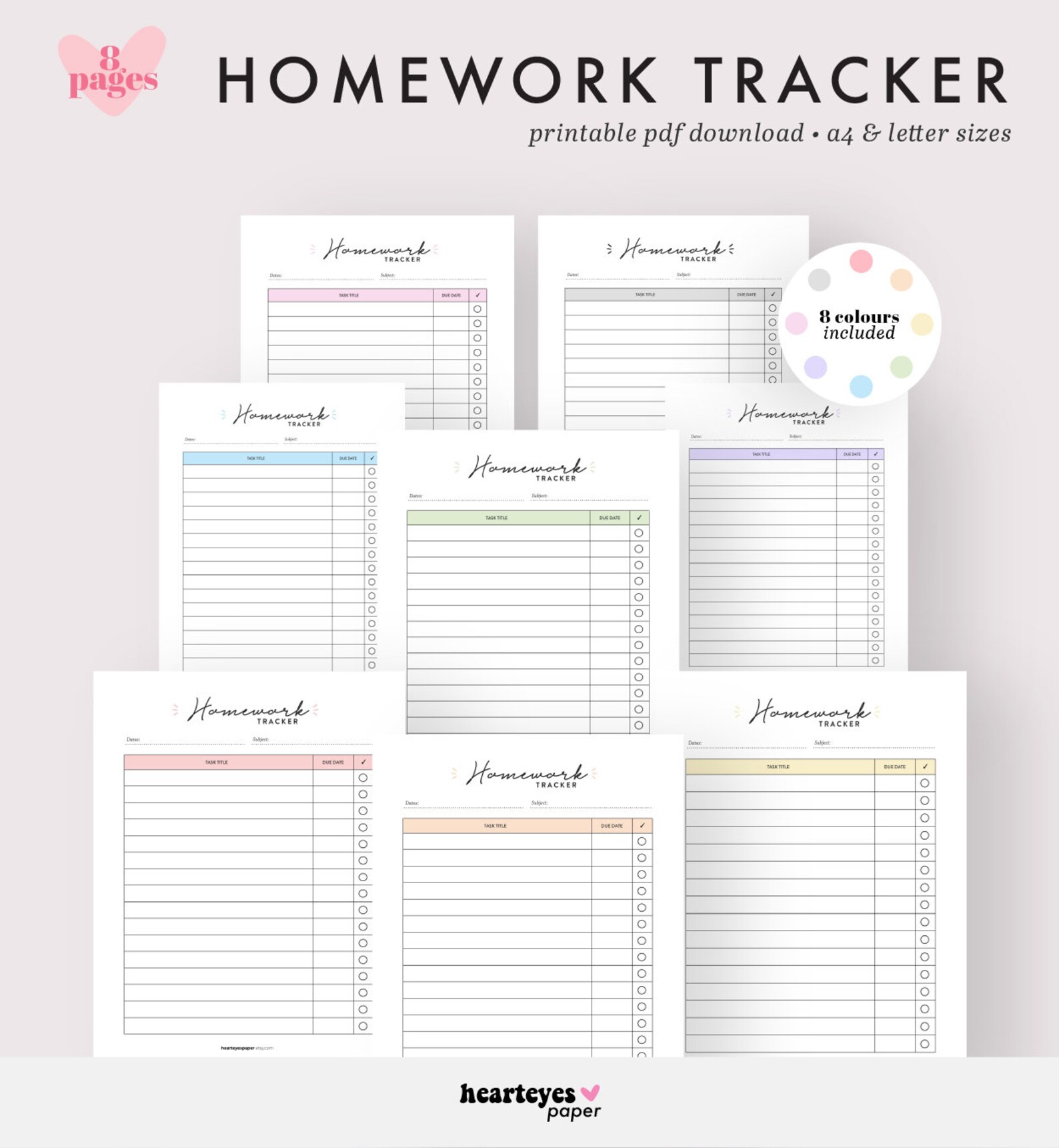 Homework Tracker Printable Planner Homework Planner Assignment Homework Tracker Printable Planner Homework Planner Assignment