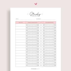Study Checklist, Printable Planner, Study Tracker, Study List, Revision Checklist, Student Planner, Study Planner - A4 and Letter Sizes