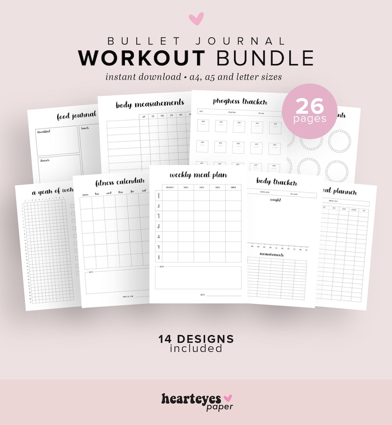 Fitness Planner Printable, Workout Planner Printable, Fitness Tracker, Weight Loss Planner, Weight Tracker, Journal Pages, Bullet Planner image 1