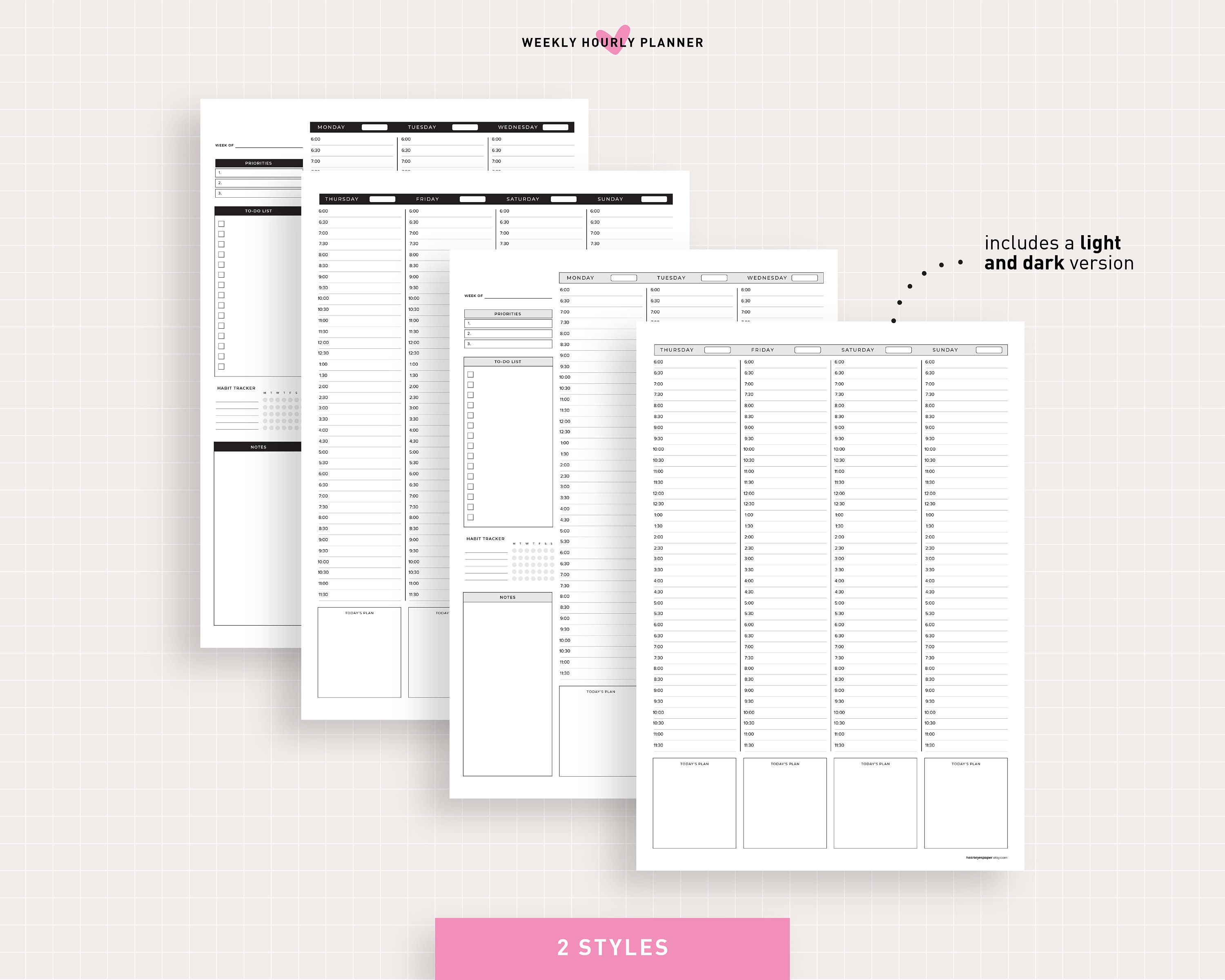 weekly hourly planner printable weekly schedule printable etsy