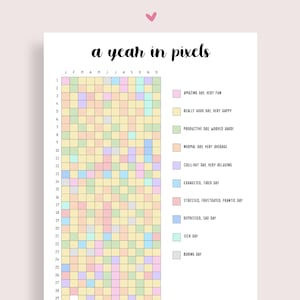 A Year in Pixels Printable, Mood Tracker, Bullet Planner Printable, Journal Pages, Journal Inserts, Habit Tracker, Printable Tracker