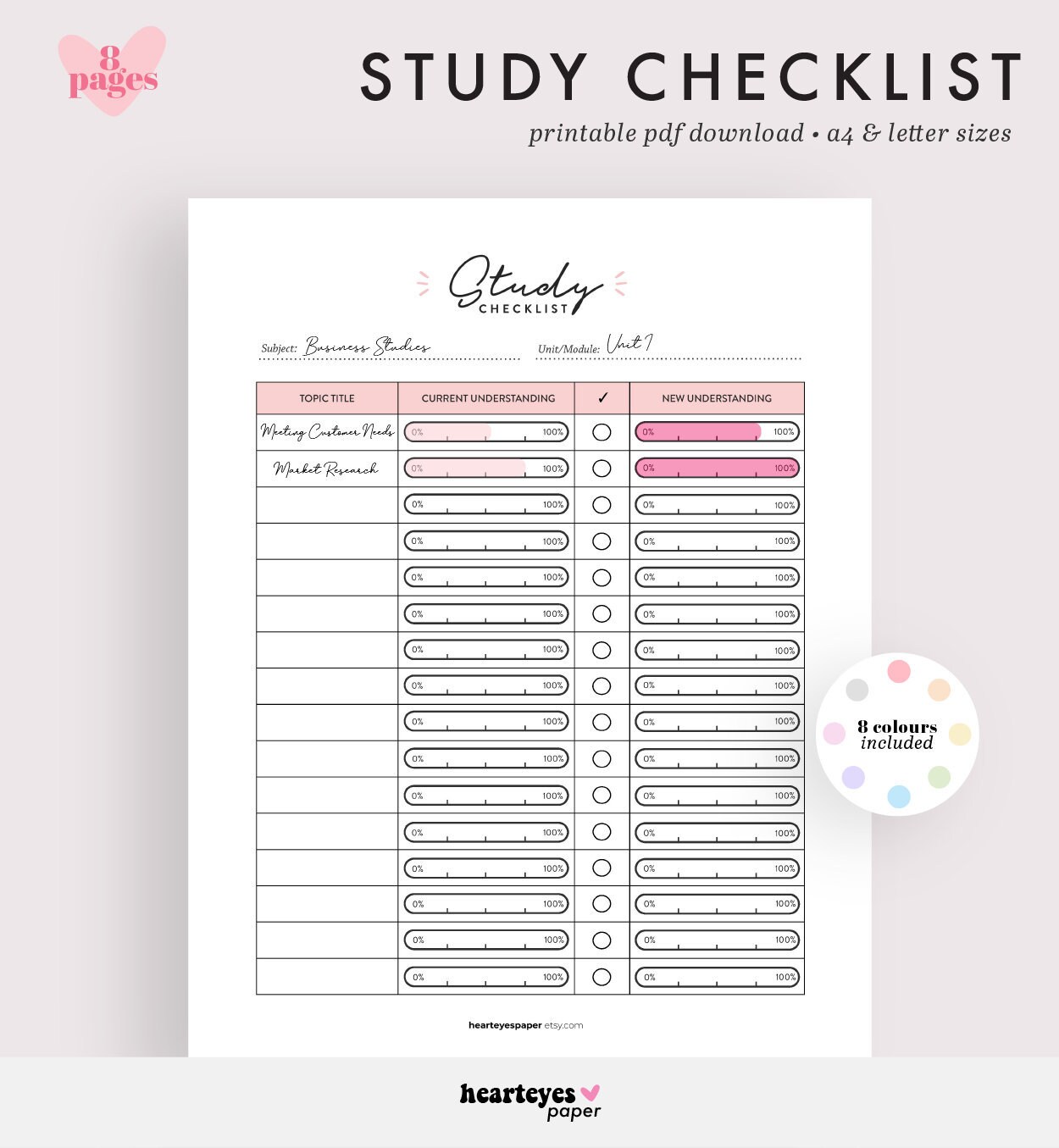 Study Checklist Printable Planner Study Tracker Study List Etsy