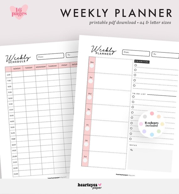 weekly planner weekly schedule printable planner weekly organizer school planner to do list planner printable a4 letter sizes school schedule printable