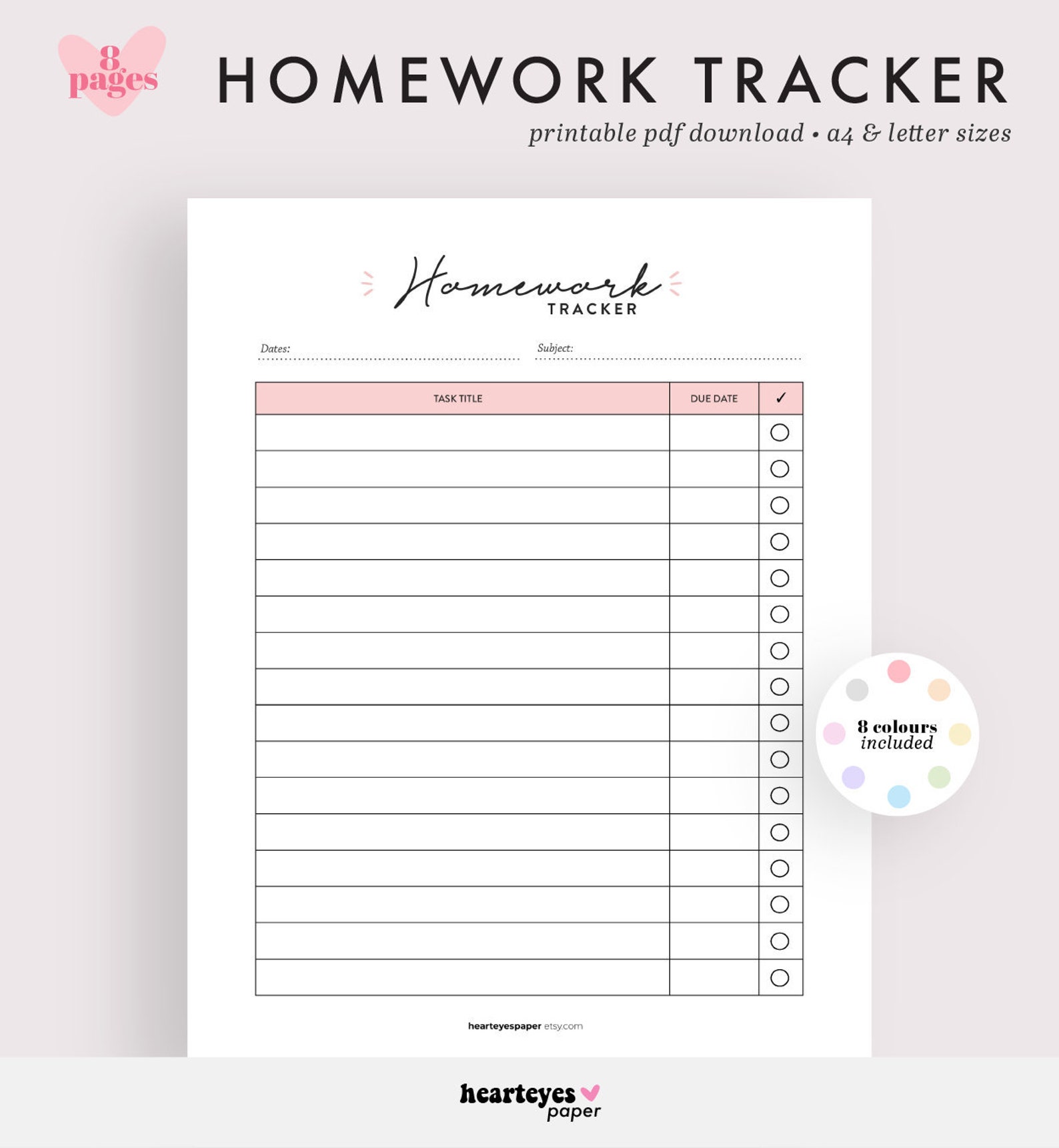 homework tracker ideas