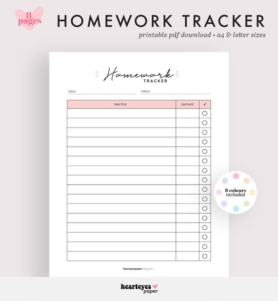 printable homework tracker