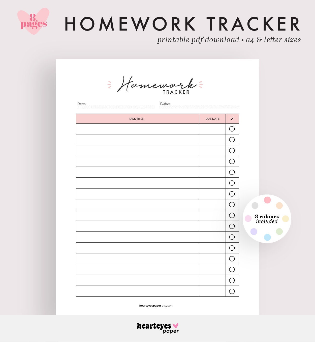 Homework Planner, Homework Tracker, Homework Organizer, Homework