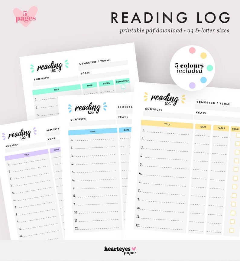 Reading Log Printable Planner