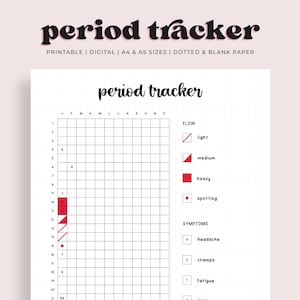May include: Printable period tracker with a grid for tracking your cycle, flow, and symptoms. The grid is divided into months and days. The flow is indicated by different colored squares: light, medium, heavy, and spotting. The symptoms are indicated by letters: H for headache, C for cramps, and F for fatigue.