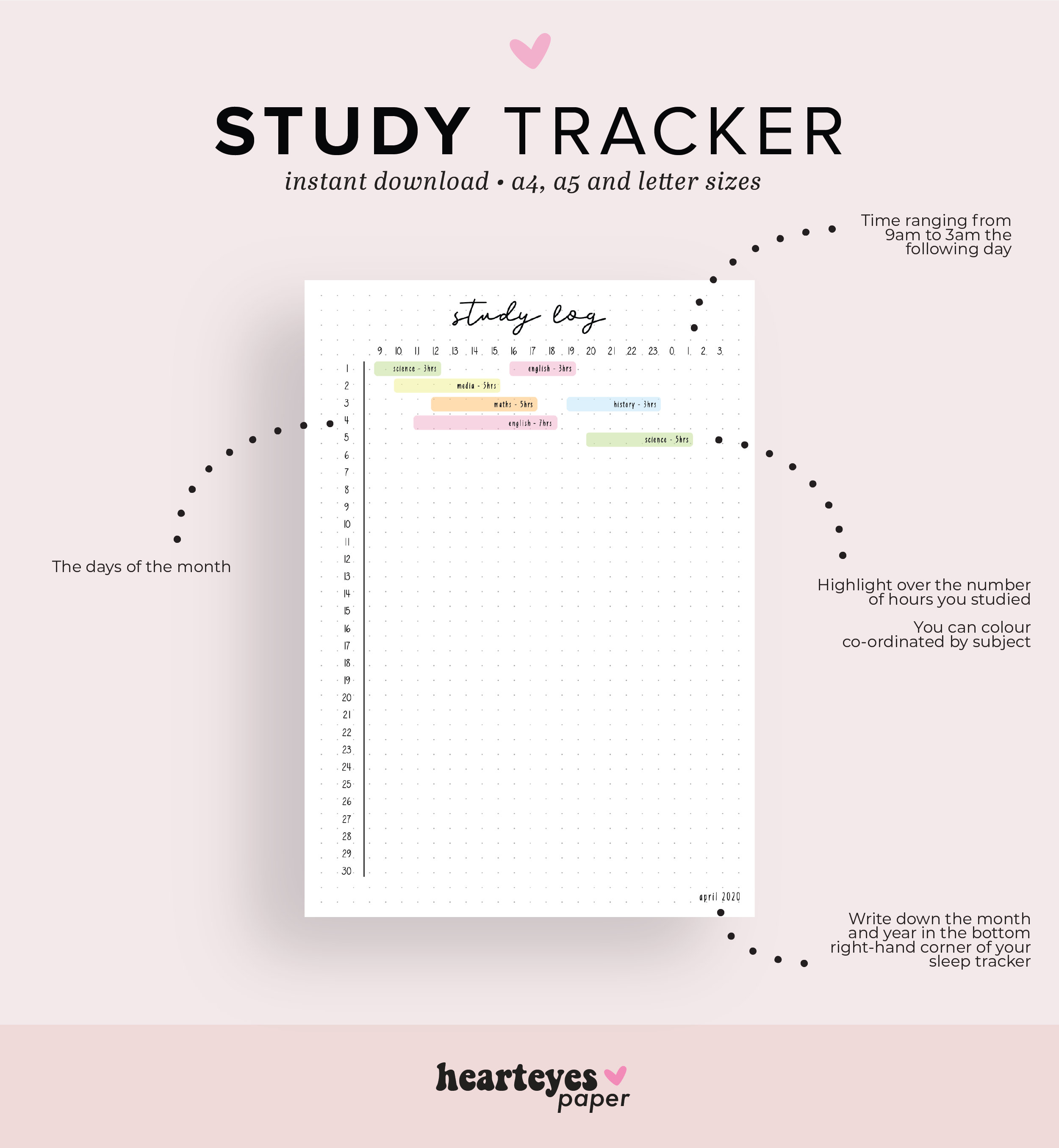 Study Tracker Printable Study Log Study Planner Study Etsy