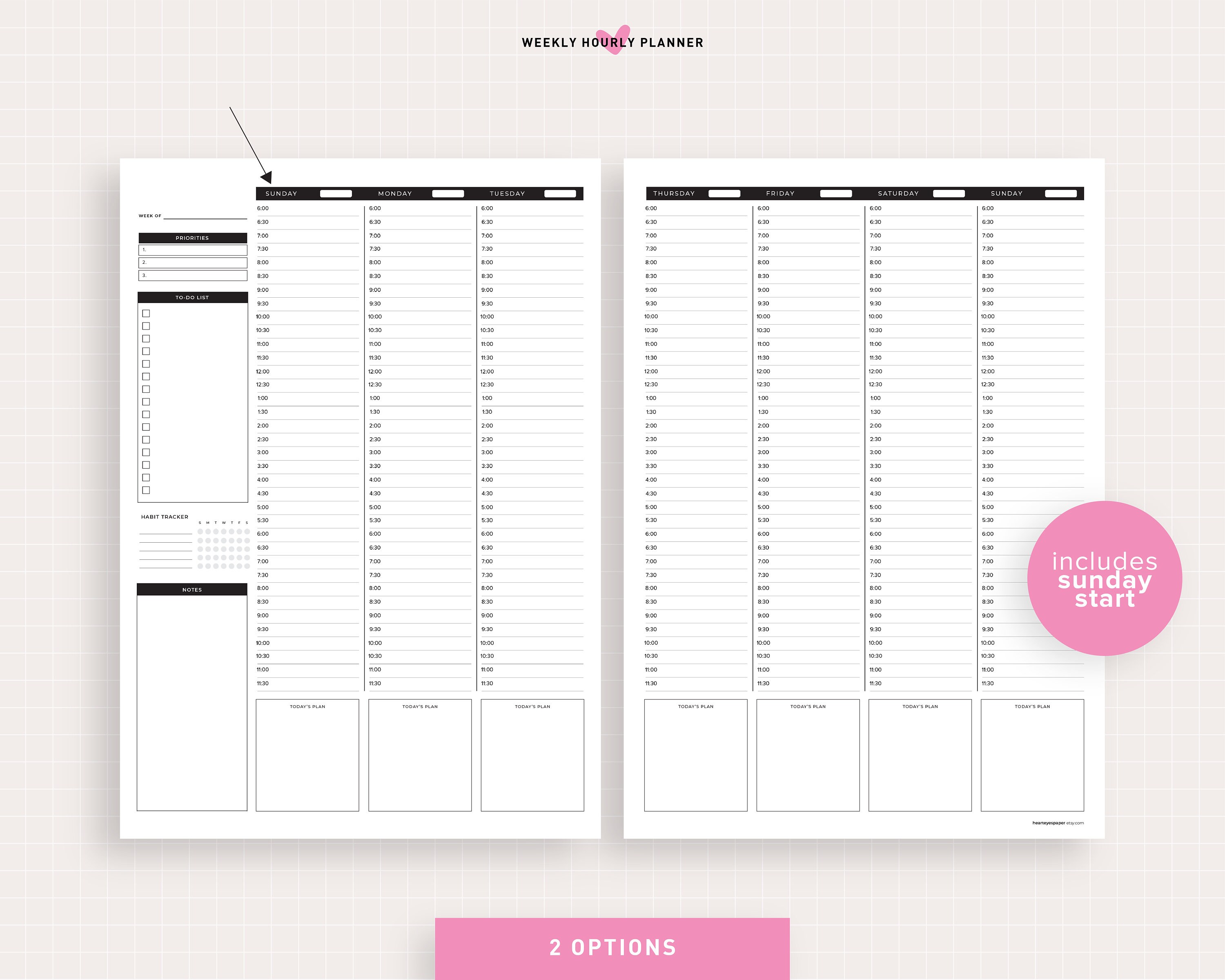 weekly hourly planner printable weekly schedule printable etsy