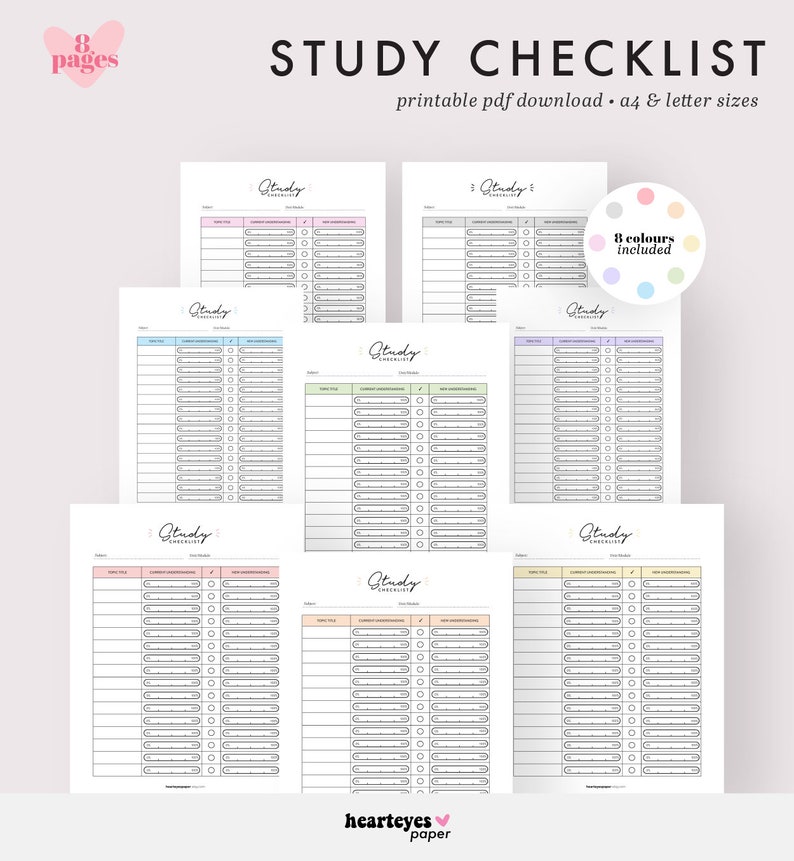 Study Checklist Printable Planner Study Tracker Study List Etsy