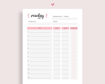 Reading Log, Printable Planner, Reading List, Reading Journal, Book Log, Book Tracker, School Reading, Student Planner - A4 and Letter Sizes