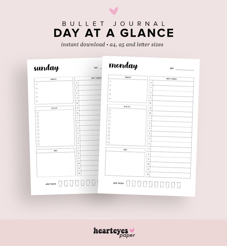 Day at a Glance Printable Bullet Planner Printable Daily - Etsy