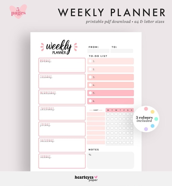 Weekly Planner Weekly Schedule Printable Planner Weekly