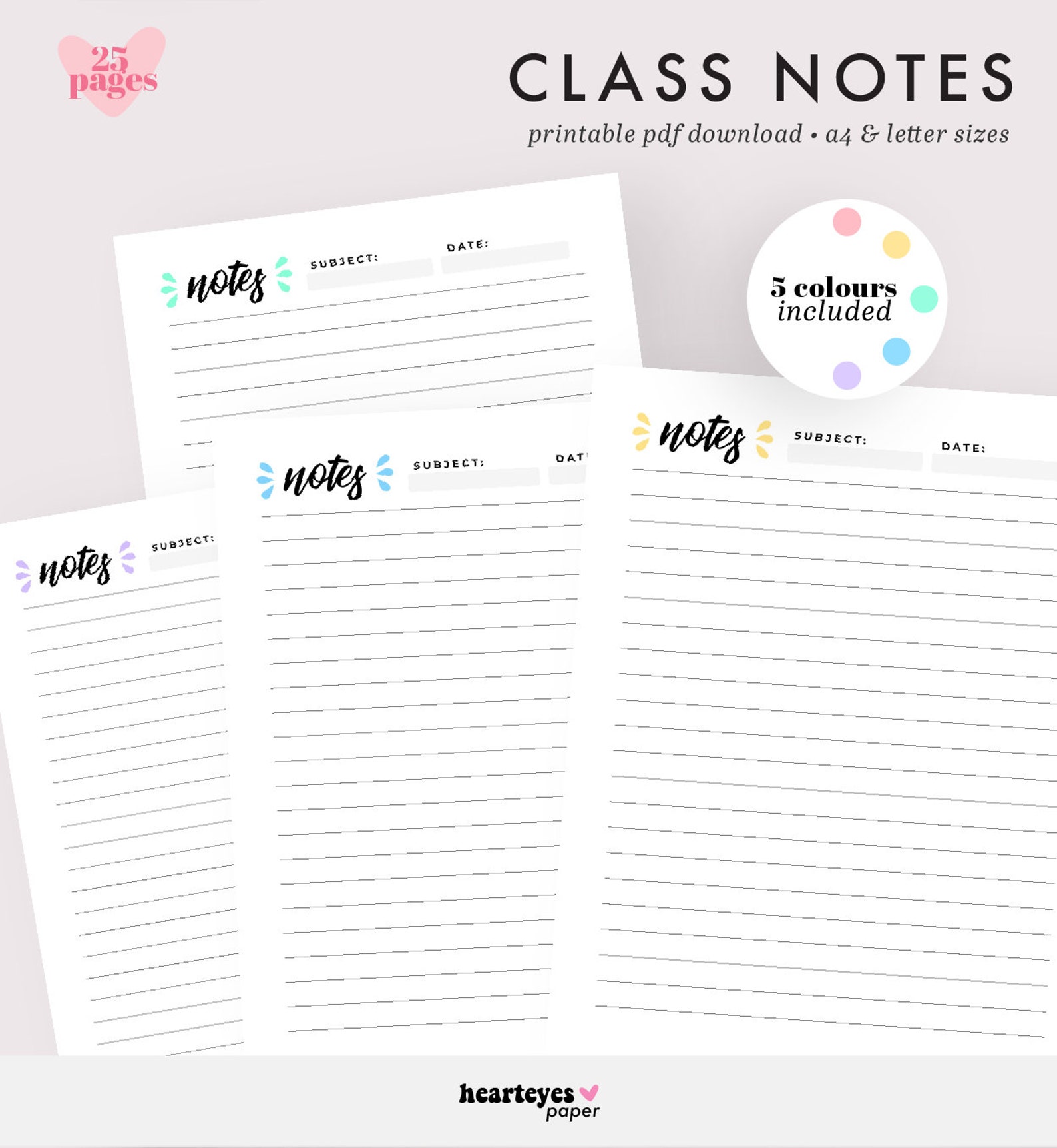 Class Notes Printable Note Pages Lined Paper Graph Paper | Etsy