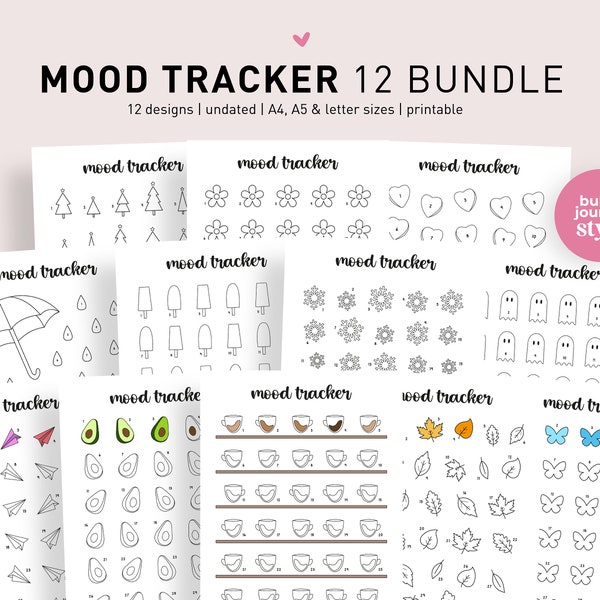 Mood Tracker Printable Bundle, Mood Journal, Mood Chart, Bullet Journal Printable, Bujo Inserts, Bujo Template, Habit Tracker, A4 A5 Letter