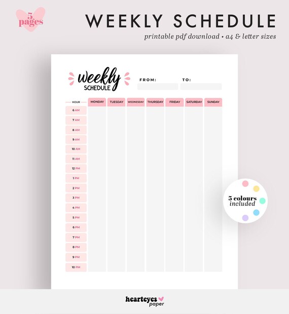 weekly schedule weekly planner weekly timetable printable planner school schedule school timetable school planner a4 letter sizes school schedule printable