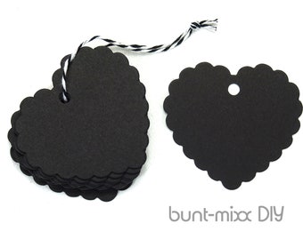 Black gift tag, heart, gift wrapping, kraft paper tag, quantity selection from 3.50 euros, heart black tags, material ColorfulMixxDIY