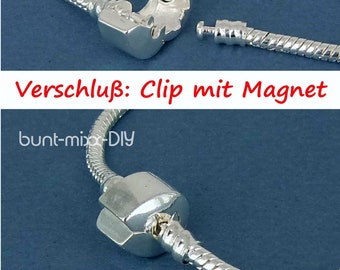 Armband für ModulperlenAuswahl 20 oder 22 cm, Basic Schlangenarmband, für Großloch Perlen, Click Magnetverschluß