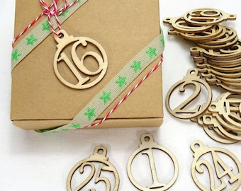 Advent calendar numbers, round numbers for hanging, natural wood, birthday gift tags, craft material DIY BuntMixxDIY