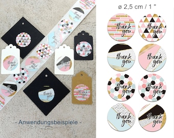 Sticker thank you, Danke Aufkleber, 2,5 cm Durchmesser 1 ", small business supplies, geometrisch türkis rosa, DIY Material BuntMixxDIY