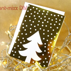 5 biglietti con busta, biglietti di Natale pieghevoli, albero di Natale. oro lucido, albero di Natale, fiocchi di neve, BuntMixxDIY
