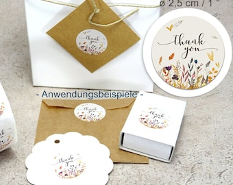 Sticker thank you Danke Aufkleber 25mm 1Zoll small business supplies Blumenwiese boho natur DIY Material BuntMixxDIY