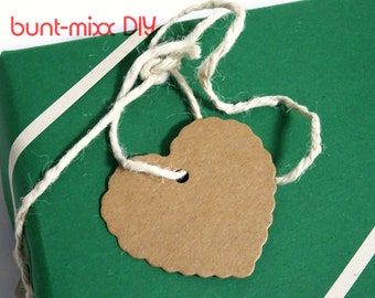 Gift tag natural beige, heart, gift wrapping, kraft paper tag, from 3.50 euros 25/50/100 pieces selection, paper heart, craft paper