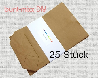 25 Stück Kraftpapier Tüten Gr L Bodenbeutel groß 17x26 cm, natur beige braun, Papiertüten Adventskalendertüten Geschenkverpackung DIY