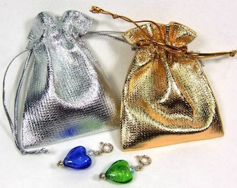 5 gift bags Lamée shiny, with drawstring approx. 7x5.5, 5 pieces gift wrapping, jewelry bags silver-colored gold-colored