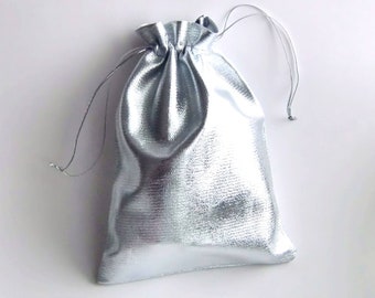 3 gift bags Lamée shiny, with drawstring approx. 12 x 17.5 cm gift wrapping, jewelry bag silver-colored gold-colored