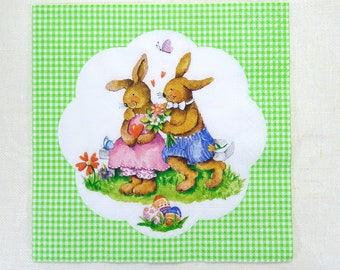 Servietten Ostern Frühling, Hasen Pärchen Blumenwiese, 3-lagig Tissueserviette, Material BuntMixxDIY