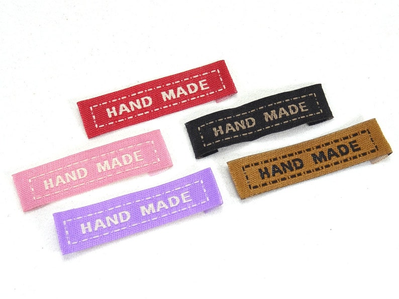 20 Etiketten HAND MADE Textiletiketten gewebt gefalzt Etikett zum Aufnähen für Genähtes Nähen Material DIY BuntMixxDIY Bild 1