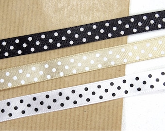 Satin gift ribbon dots, SELECTION black beige white, 5 meters (1 m = 0.39 euros), gift wrapping, Christmas, birthday