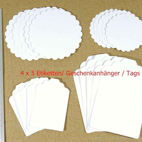 Tags Geschenkanhänger weiß rund eckig 4 Größen Gastgeschenk Hochzeit, Anhänger Kraftpapier Geschenke verpacken scrapbooking smashbook