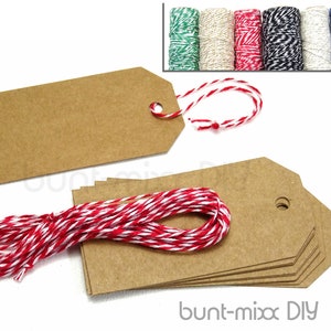 10 Geschenkanhänger mit Twine. Große Tags beige-natur 4x8cm, Twine 3 m, FARBE Auswahl rot grün schwarz blau offwhite, BuntMixxDIY
