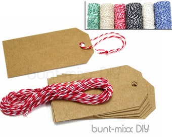 10 gift tags with Twine. Large tags beige-natural 4 x 8 cm, Twine 3 m, COLOR selection red green black blue offwhite, ColorfulMixxDIY