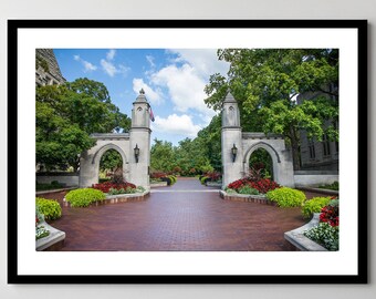 Indiana University - Framed, Ready-to-Hang - Indiana University Sample Gates on a Summer Day with Flowers - 11x14, 16x24, 20x30, 24x36