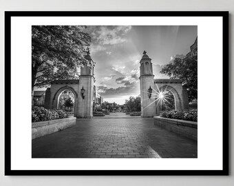 Indiana University - Photograph - Indiana University Sample Gates Black and White with Sun Star - 16x20
