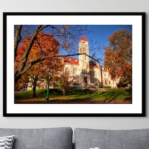 Indiana University - Framed, Ready-to-Hang - Indiana University Student Building through Fall Trees - 11x14, 16x24, 20x30, 24x36
