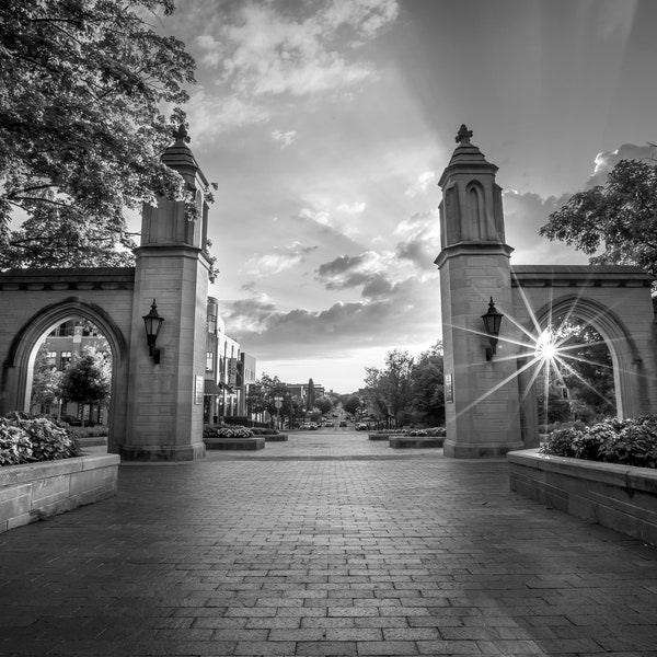 Indiana University - Photograph - Sample Gates BW with Sun Star - 8x10 and 8.5x11 - Great for Diploma Frame! Collegiate Licensed Product