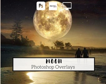 12 realistische maan Photoshop-overlays - transparante PNG, photoshop, overlays, gemakkelijk te gebruiken, DIGITALE DOWNLOAD