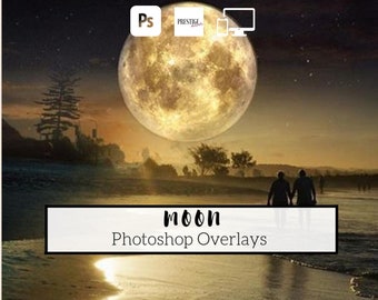 12 Realistic Moon Photoshop Overlays - transparent PNG, photoshop, overlays, easy to use, DIGITAL DOWNLOAD