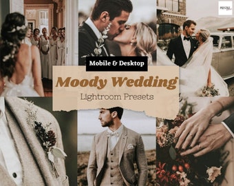 15 MOODY WEDDING Mobile/Desktop Lightroom Presets - Great For Portrait, Weddings, Couples, Family, Children, Romance, Love And More