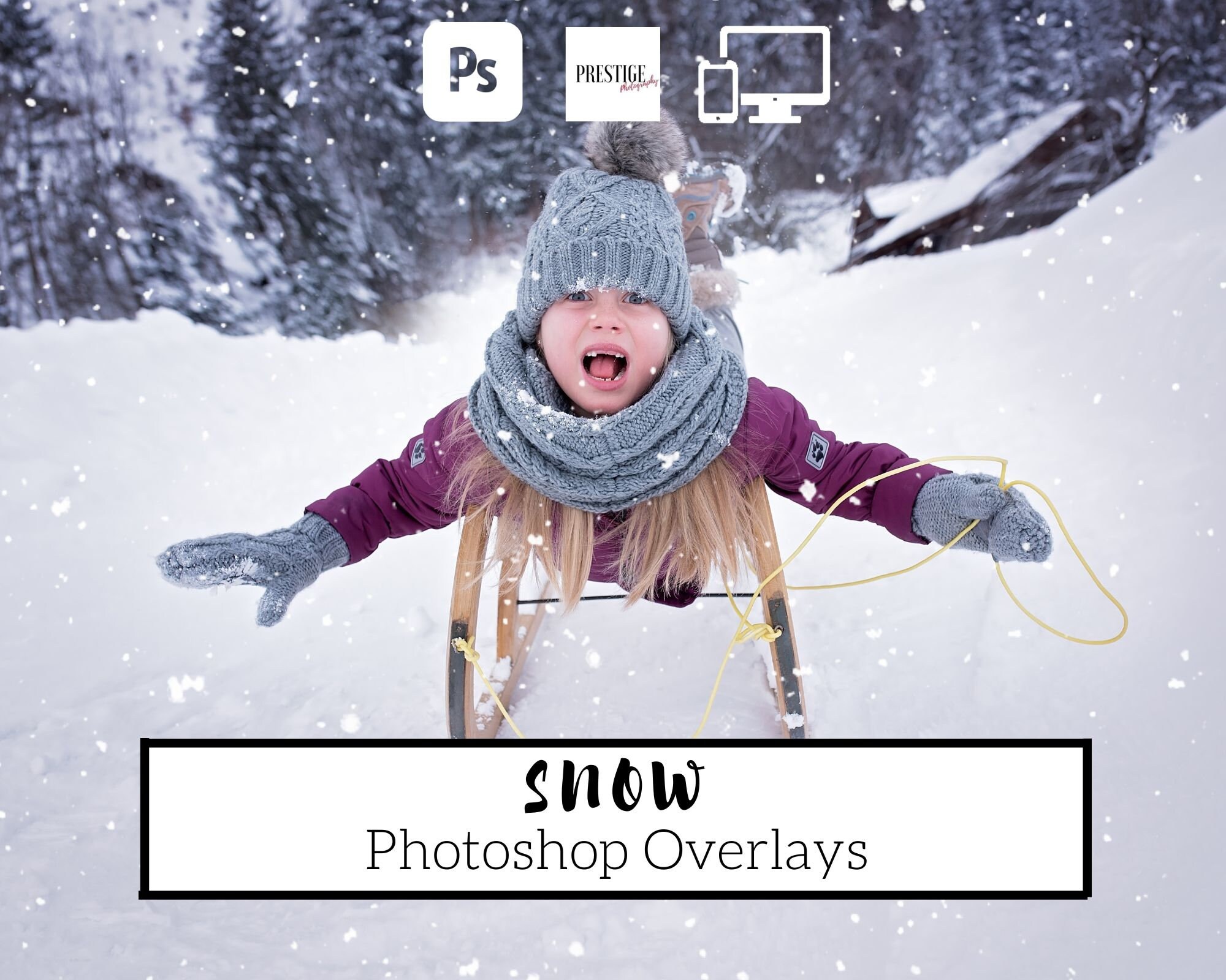 Realistic Snow Photoshop Overlays: Transparent PNG (Digital Download)
